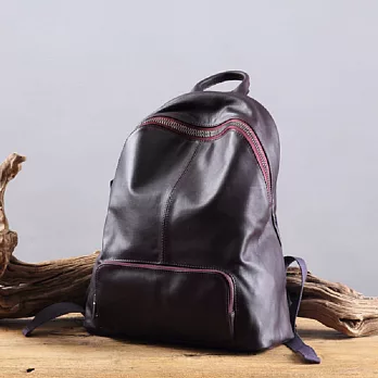 【Solomon皮件】暗黑 真皮後背包 牛皮旅行包 拉鍊雙肩包紫紅