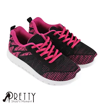 【Pretty】情侶款混色針織網布休閒女鞋JP23粉紅色