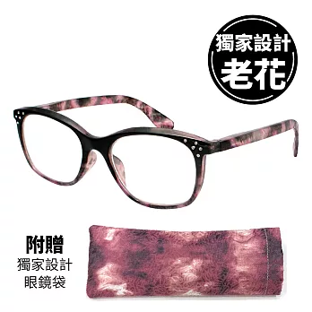 【KEL MODE】台灣製造 高檔濾藍光老花眼鏡-獨家設計超輕!! 粉色花紋款150度(#3008-C245)150度