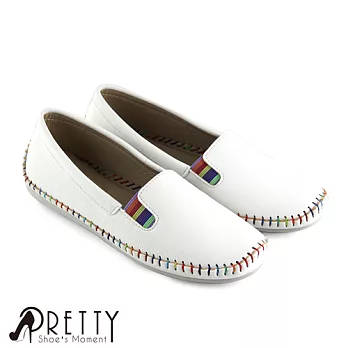 【Pretty】簡約彩虹縫線平底鞋JP23白色
