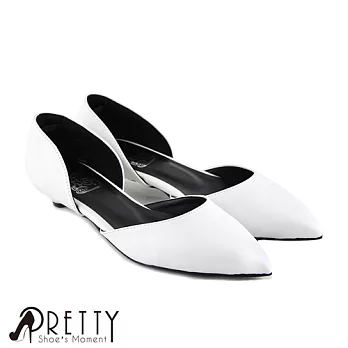 【Pretty】俐落美型尖頭低跟鞋JP22.5白色