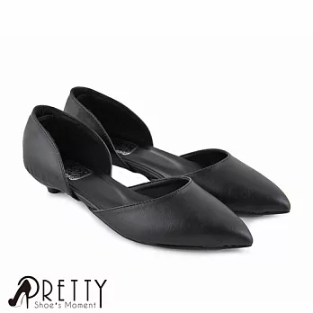 【Pretty】俐落美型尖頭低跟鞋JP22.5黑色