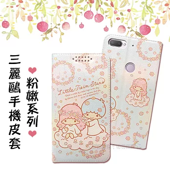 三麗鷗授權 Kikilala 雙子星 HTC Desire 12+/12 Plus 粉嫩系列彩繪磁力皮套(花圈)