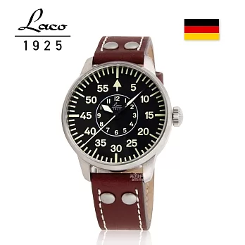 【完全計時】手錶館│Laco德國工藝 Aachen 軍事風格夜光飛行機械錶 黑/紅棕 42mm(861690)