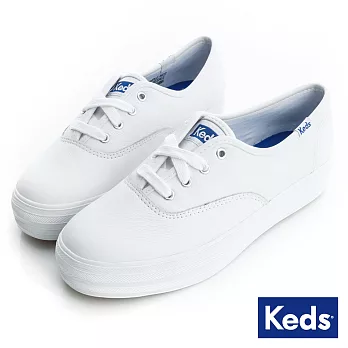 KEDS -TRIPLE 經典皮革厚底休閒鞋-白US8白