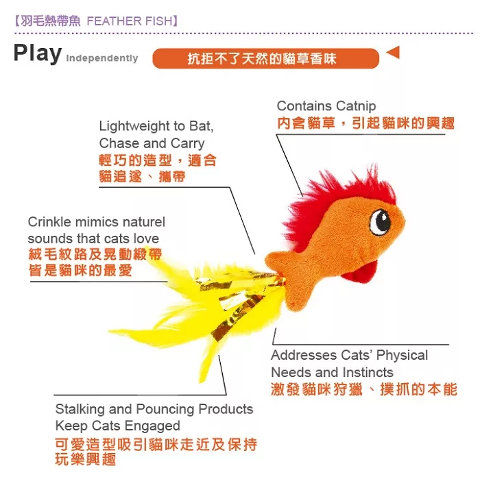 ☆御品小舖☆ 美國 Petstages 90027 羽毛熱帶魚-貓草玩具 寵物貓咪玩具