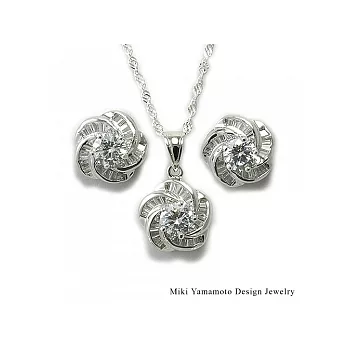 【山本美樹】花轉 八心八箭奧地利水晶項鍊針式耳環套組(送高級珠寶盒)