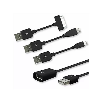四合一 多功能 USB 充電(傳輸)轉接線組-黑色黑色