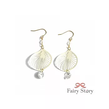 Fairy Story - 優雅葉脈 - 白色烤漆鏤刻耳環組