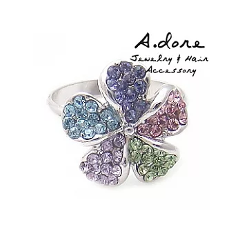 【A.dore】花見表參道˙水晶花戒指-銀˙彩鑽(3號)