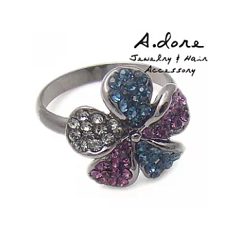 【A.dore】花見表參道˙水晶花戒指-黑˙彩鑽(5號)