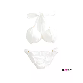 ROSE。夢幻巴黎金釦滾邊綁帶比基尼(含泳褲)-白系