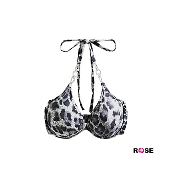 ROSE。質感系深V集中動物紋款綁帶比基尼-灰系
