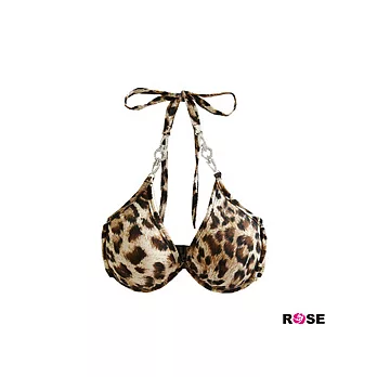 ROSE。質感系深V集中動物紋款綁帶比基尼-咖系
