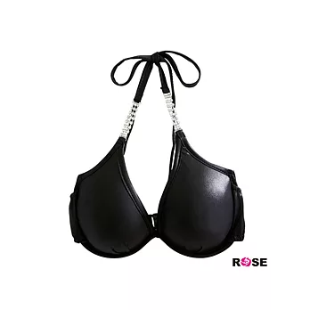 ROSE。金屬感光澤美型水鑽肩帶深V比基尼-黑系