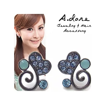 【A.dore】蒙馬特之戀˙甜心水晶耳環-黑藍˙耳針式