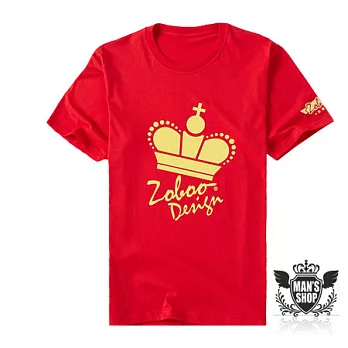 【男人幫】T0687*自創品牌【Zoboo皇冠基本款短袖T恤】紅色2號-女生(M)