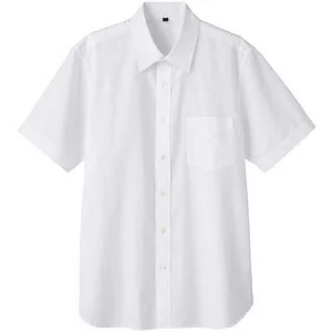 [MUJI 無印良品]男有機棉水洗短袖襯衫白色S