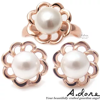 【A.dore】川崎花語˙天然貝珍珠耳環戒指優惠套組-玫瑰金˙耳針式