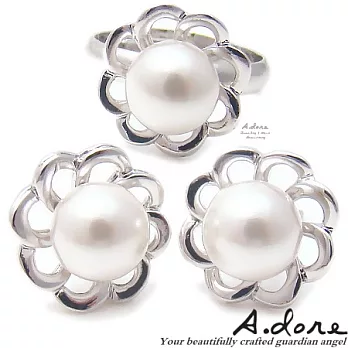 【A.dore】川崎花語˙天然貝珍珠耳環戒指優惠套組-銀系˙耳針式