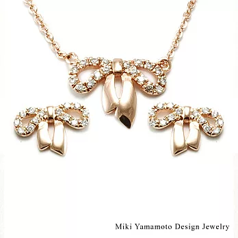 【山本美樹】真愛蝴蝶結 奧地利水晶鑽項鍊針式耳環套組(玫瑰金)