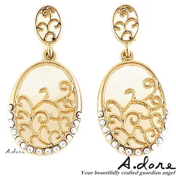 【A.dore】拜占庭戀人˙雕花水晶圓鑲耳環-金色系˙耳夾式