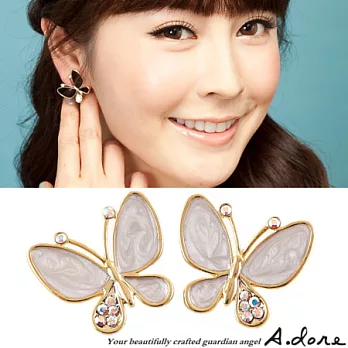 【A.dore】伊莎貝拉˙水晶蝴蝶耳環-真珠白˙耳針式