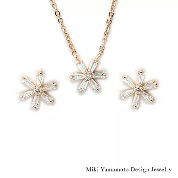 【山本美樹】瑪格麗特 白色小花奧地利水晶項鍊針式耳環套組(玫瑰金)