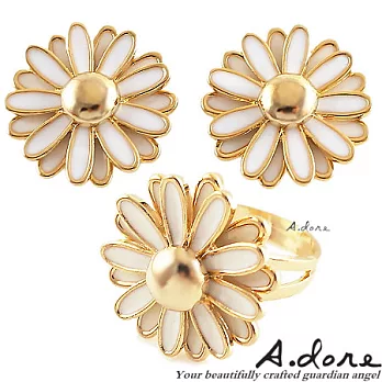 【A.dore】巧克波斯菊˙花朵耳環戒指套組-耳針式