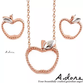【A.dore】法式輕甜˙小蘋果香氛耳環項鍊組-玫瑰金˙耳夾式