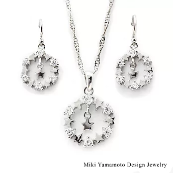 【山本美樹】星空甜甜圈 奧地利水晶項鍊耳環套組(銀色)