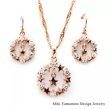 【山本美樹】星空甜甜圈 奧地利水晶項鍊耳環套組(玫瑰金)