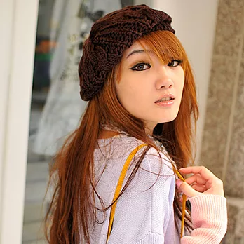 【Lady c.c.】針織冬暖素色百搭畫家毛線帽(咖)