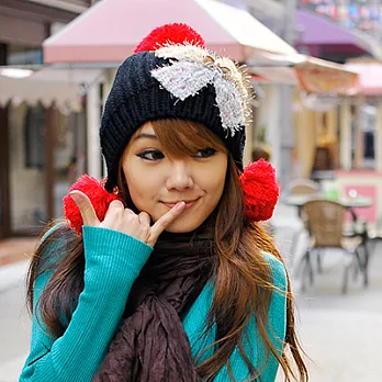 【Lady c.c.】甜心女孩澎澎毛球針織毛帽(黑)