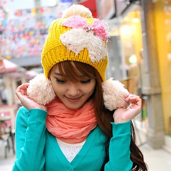 【Lady c.c.】甜心女孩澎澎毛球針織毛帽(黃)
