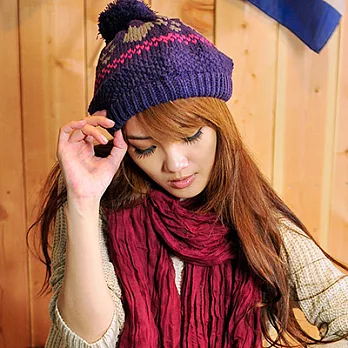 【Lady c.c.】雪花戀心球球保暖貝蕾帽(藍)