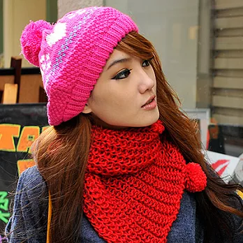 【Lady c.c.】雪花戀心球球保暖貝蕾帽(桃)