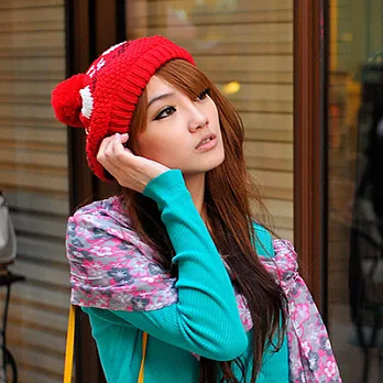 【Lady c.c.】雪花戀心球球保暖貝蕾帽(紅)