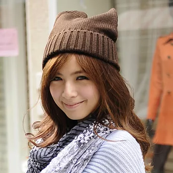 【Lady c.c.】韓流萌系惡魔角保暖毛帽(咖)