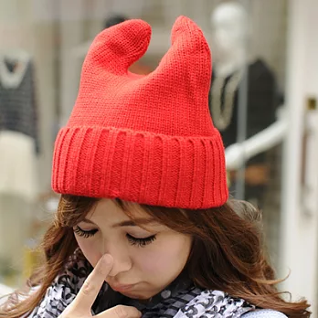 【Lady c.c.】韓流萌系惡魔角保暖毛帽(紅)