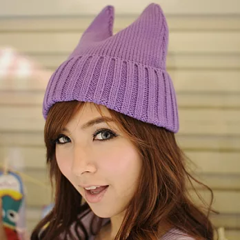 【Lady c.c.】韓流萌系惡魔角保暖毛帽(紫)