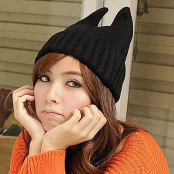 【Lady c.c.】韓流萌系惡魔角保暖毛帽(黑)