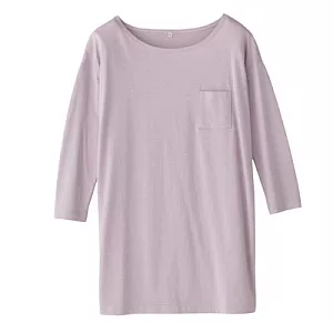 [MUJI 無印良品]女棉混絲七分袖長版T恤L淺紫