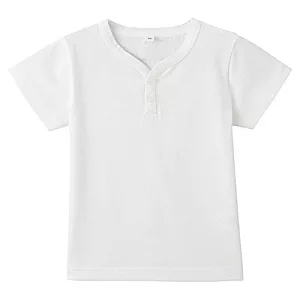 [MUJI 無印良品]男幼棉質基本亨利短袖T恤90白色