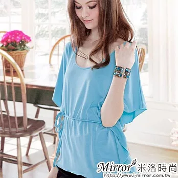 【Mirror米洛時尚】腰間綁帶蝴蝶袖上衣MIT台灣製造M水藍