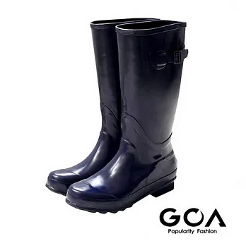 GOA騎士軍風.光澤亮面扣環高筒雨靴36藍