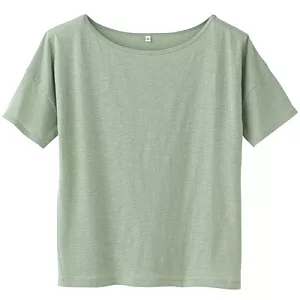 [MUJI 無印良品]女有機多層次短版T恤M綠色