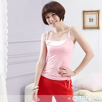【TOP GIRL】雙色春意韻律細肩帶背心-女M輕粉紅