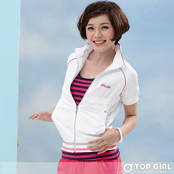 【TOP GIRL】美式休閒感圓領條紋彈性背心-女S俏桃紅