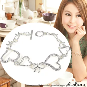 【A.dore】甜心兒蝴蝶結串˙水晶鑽飾T扣手鍊(銀系)